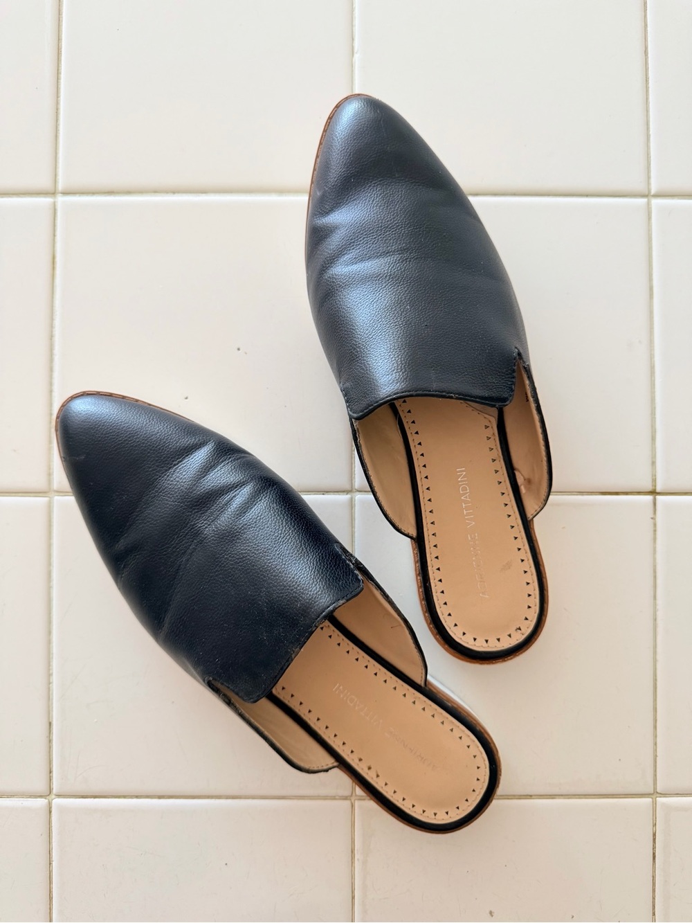 Adrienne Vittadini Black Slip-On Leather Mules for Women